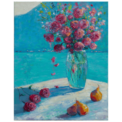 Still life Painting Roses and Pears Original Art Impressionist Art Impasto Painting 20"x16" by KseniaDeArtGallery