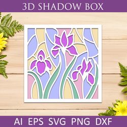 Flower shadow box svg for cricut, 3d layered floral template