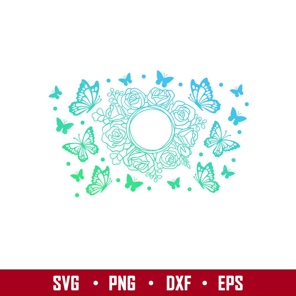 Butterflies Floral Full Wrap, Butterflies Floral Full Wrap Svg, Starbucks Svg, Coffee Ring Svg, Cold Cup Svg, png,eps, dxf file.jpg