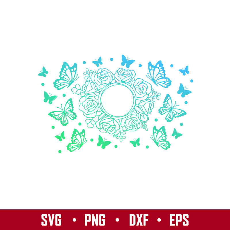 Butterflies Floral Full Wrap, Butterflies Floral Full Wrap Svg, Starbucks Svg, Coffee Ring Svg, Cold Cup Svg, png,eps, dxf file.jpg