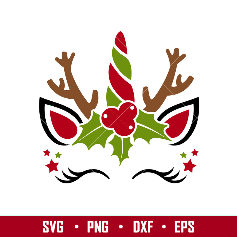 Christmas Unicorn 1, Christmas Unicorn Svg, Reindeer Svg, Christmas Svg, Holy Unicorn Svg, png, dxf, eps file.jpg
