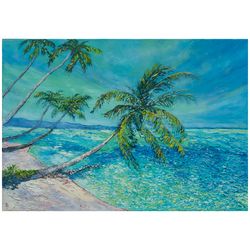 Hawaii Painting Ocean Original Art Impressionist Art Impasto Painting Palm Trees Artwork 24"x28" by KseniaDeArtGallery