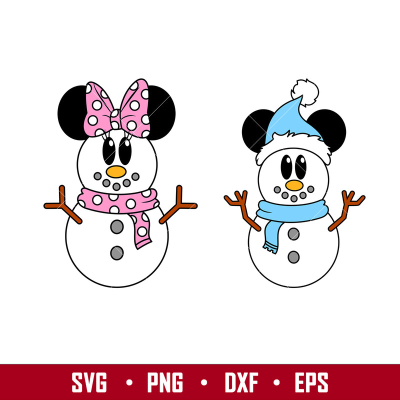 Cute Christmas Snowmen, Cute Christmas Mickey _ Minnie Snowmen Svg, Christmas Svg, Disney Christmas Svg,dxf, png, eps file.jpg
