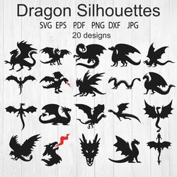 Dragon Silhouette SVG, Dragon Svg, Dragon Clipart, PNG, EPS, DXF, PDF, Vector Dragon