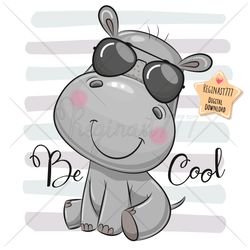 Cute Cartoon Hippo PNG, Glasses, clipart, Sublimation Design, Adorable, Print, clip art, Cool