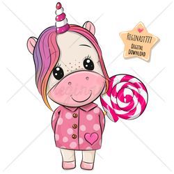 cute cartoon unicorn png, clipart, lollipop, sublimation design, glasses, children printable, clip art