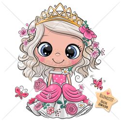 Cute Cartoon Princess PNG, clipart, Sublimation Design, Adorable, Print, clip art, Pink