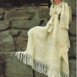 Vintage Crochet Pattern Afghan, Hat with Brim, Hat with no Brim, Scarf, Mittens Throw Pillow Set Instant Download PDF