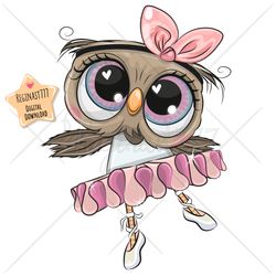 Cute Cartoon Owl ballerina PNG, dancer, clipart, Sublimation Design, Children illustration, digital clip art