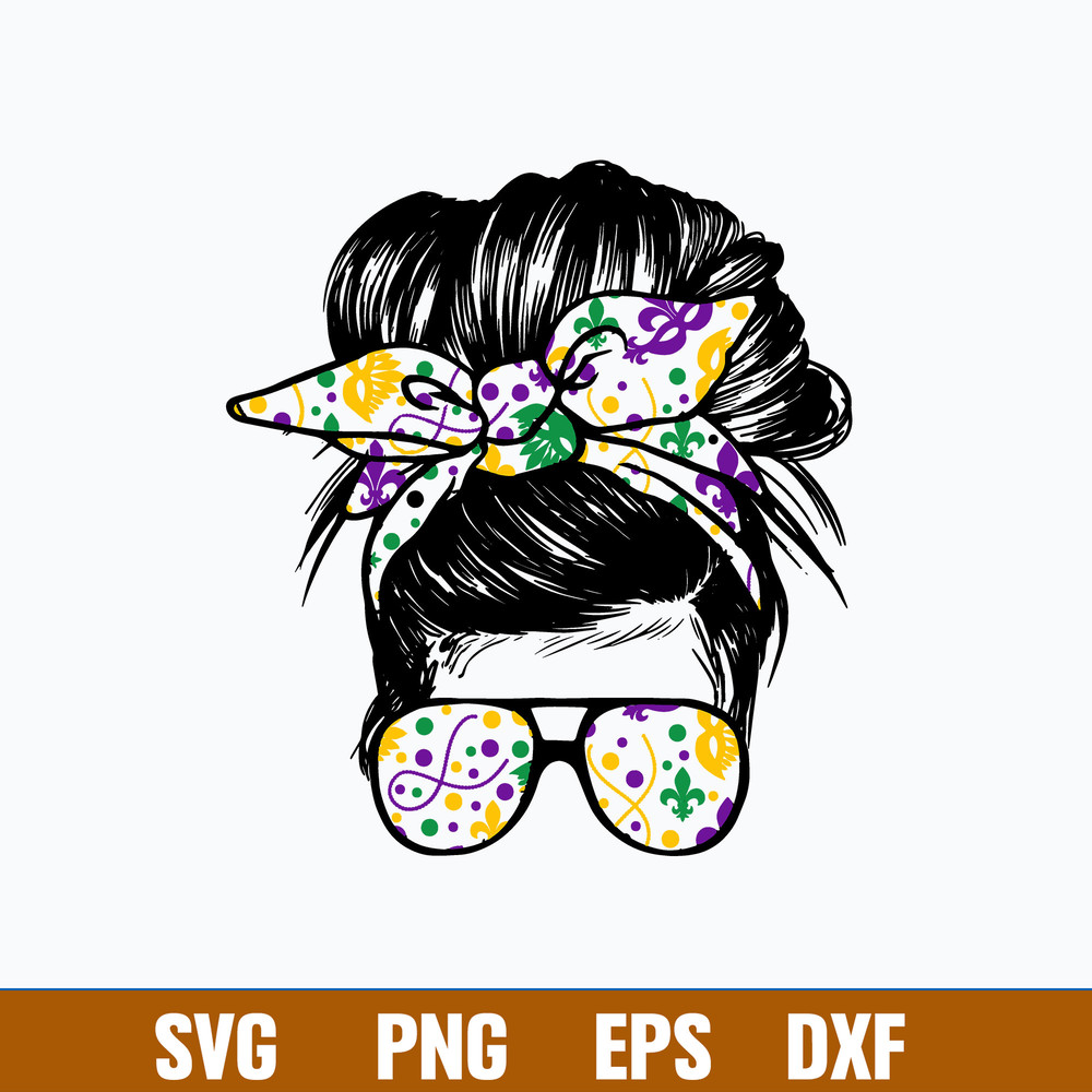Messy Bun Mardi Gras Svg, Messy Bun Svg, Mom Life Svg, Png Dxf Eps File.jpg