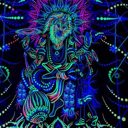 spiritual blacklight tapestry narasimha neon psychedelic artwork fluorescent painting indian backdrop