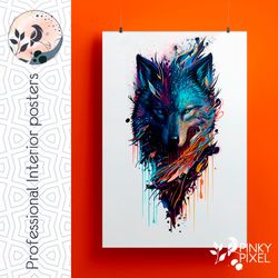 Get Wild with This Stunning Wolf Head Digital Poster in Vibrant Colors and Spl - Digital Art - Digital Poster!