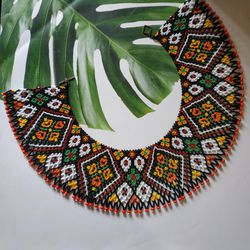 colored beaded necklace collar for women ukrainian folk necklace traditional necklace carpathian necklace wide geometric