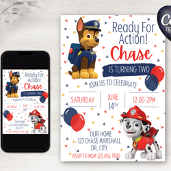 paw patrol birthday invitation | chase and marshall | digital download | printable | editable