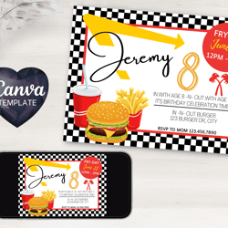 burger birthday invitation | in n out | digital download | printable | editable