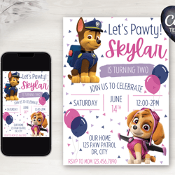 sky & chase birthday invitation | paw patrol | digital download | printable | editable