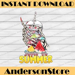 Sippin' on Summer Skeleton Hand PNG, Print, Watermelon, Juice, Doodle, Drinks, Mason Jar, Lemon, Flower, Drink, DIGITAL