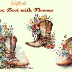 watercolor cowboy boot with flowers