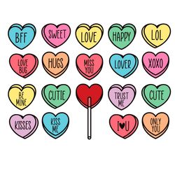 Candy Hearts and Lollipops Svg, Valentine Svg, Conversation Hearts Svg