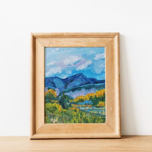 Mountain landscape oil painting, autmn landscape, skyscape, mountains, wall art, original art, accent art, small paintin