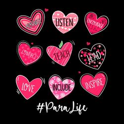 Hearts Teach Love Inspire Para Life Valentines Svg, Valentine Svg, Hearts Svg