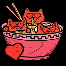 Heart Cats Ramen Noodles Anime Cute Valentines Day Kitten Svg, Valentine Svg