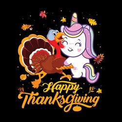 Thanksgiving Svg, HappyThanksgiving With Adorable Turkey And Unicorn Svg