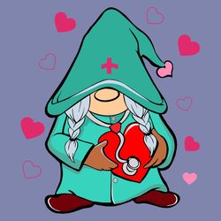 gnomes nurse hearts stethoscope svg, valentine svg, gnome nurse svg