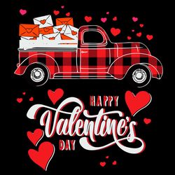 Happy Valentine's Day Women Kids Red Truck With Hearts Svg