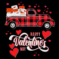 happy valentine's day women kids red truck with hearts svg