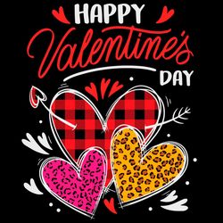 Happy Valentine's Day Three Leopard And Plaid Hearts Girls Svg