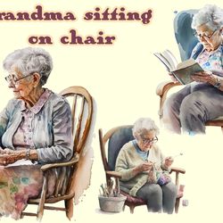 grandma sitting on chair watercolor