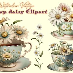 Watercolour Vintage Teacup Daisy Clipart