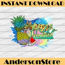 hello summer pineapple sublimation designs downloads, pineapple png, sublimation clipart, sublimation png, printable