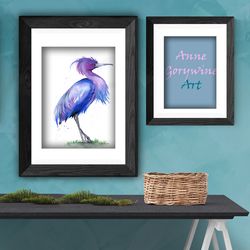 Bird little blue heron painting, watercolor paintings, handmade home art bird watercolor painting by Anne Gorywine