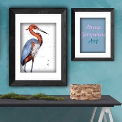 Bird brown heron painting, watercolor paintings, handmade home art bird watercolor painting by Anne Gorywine