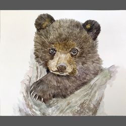 Baby Bear Original Watercolor Painting Animal Painting by Guldar