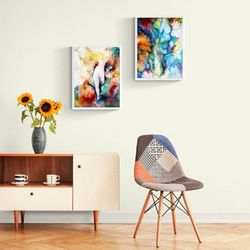 Boho Watercolor Prints of 2 Wall Art - digital file that you will download