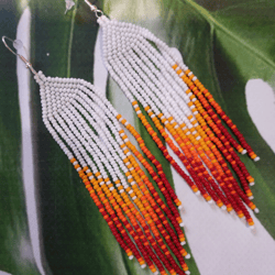 extra long gradient earrings seed bead earrings boho ombre earrings contemporary tribal earrings orange beaded earrings