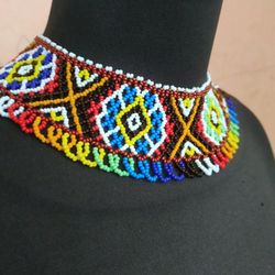 Wide colored seed bead necklace embroidery for women gift for her