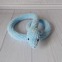 Crochet plush blue snake lovers. Crochet snake.