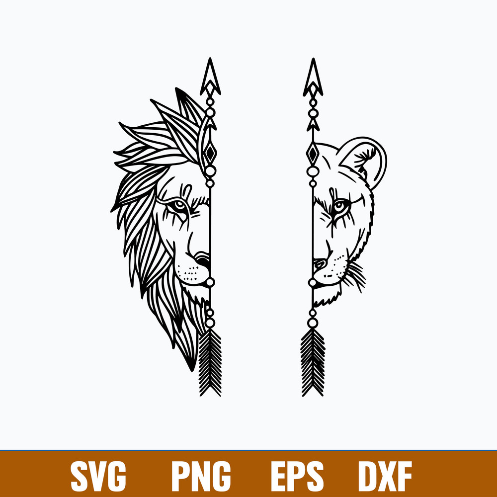 Arrow Lion Couple Svg, Lion Svg, Animal Svg, Png Dxf Eps Digital File.jpg