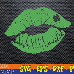 Green Shamrock Lips Kiss St Patricks Day Irish Svg, Eps, Png, Dxf, Digital Download