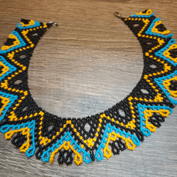 Ukrainian traditional necklace Black beaded collar Ukrainian colorful beaded necklace for women