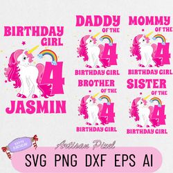 unicorn birthday svg, custom family matching svg, kids party svg, personalized name and age svg