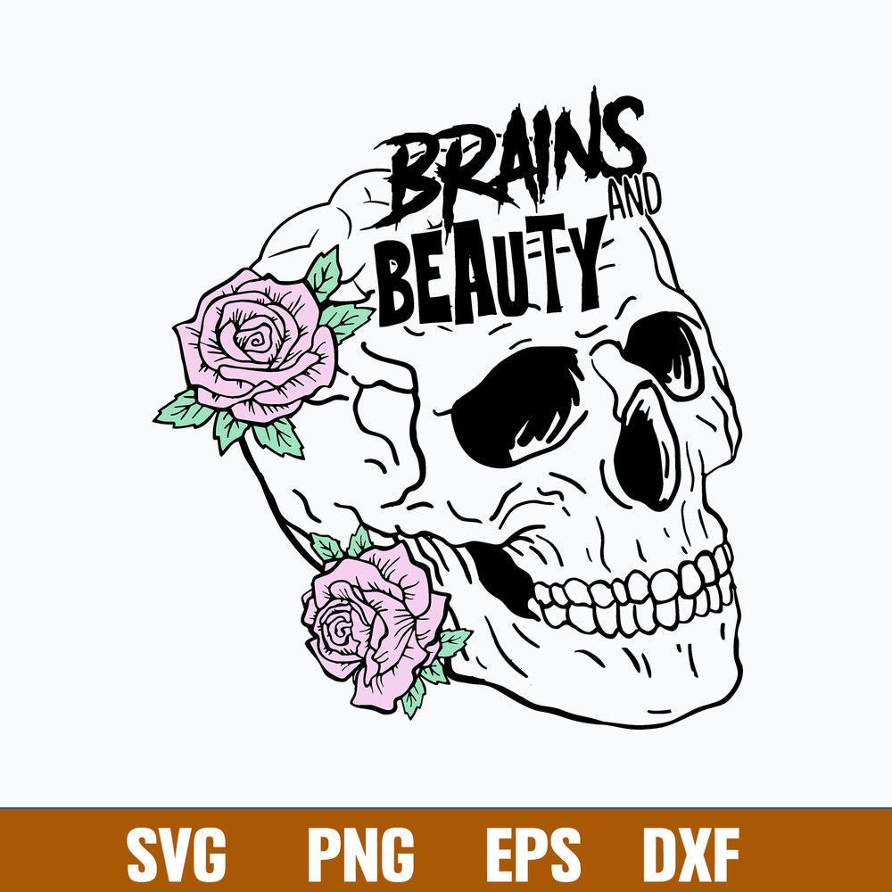 Brains and Beauty Svg, Flower Skull Svg, Png Dxf Eps File.jpg