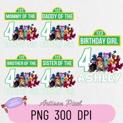 sesame street birthday png, custom family matching png, kids party png, personalized name and age png
