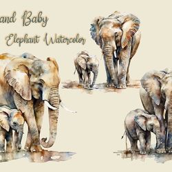 Mom and Baby elephant Watercolor