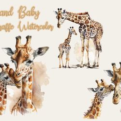 Mom and Baby Giraffe Watercolor