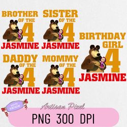 masha and bear birthday png, custom family matching png, kids party png, personalized name and age png